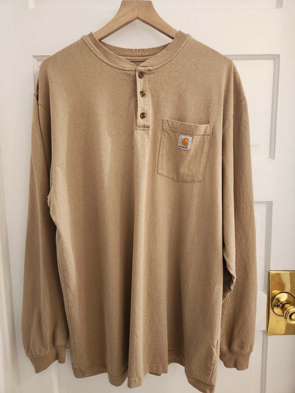 Carhartt Men’s Beige/Tan Long-Sleeve Henley Pocket Shirt Xl Tall